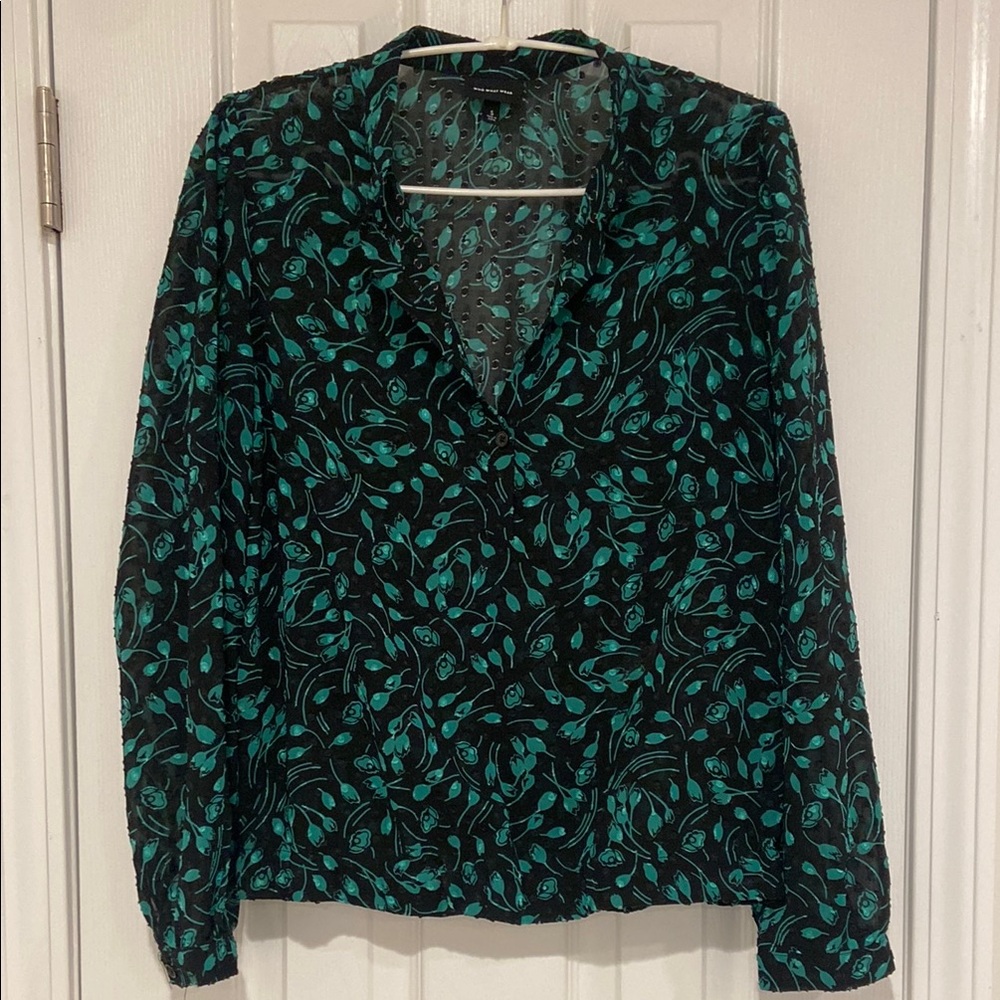 Who What Wear Fitted Green and Black Blouse